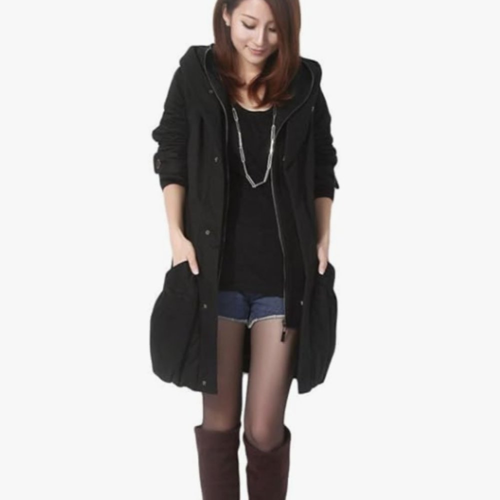 Minibee Women's Winter Hoodie Coat with Big Pockets, Black, Small